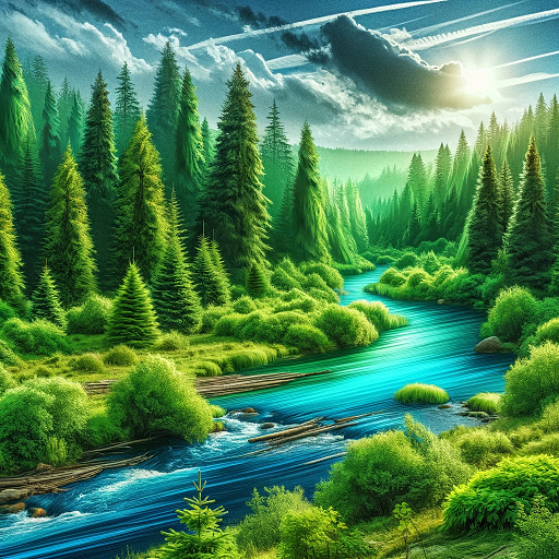 Green landscape with a river