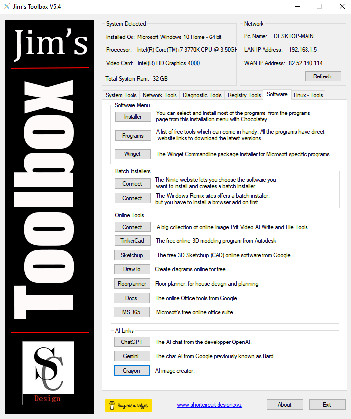 Jim's Toolbox Interface Screenshot