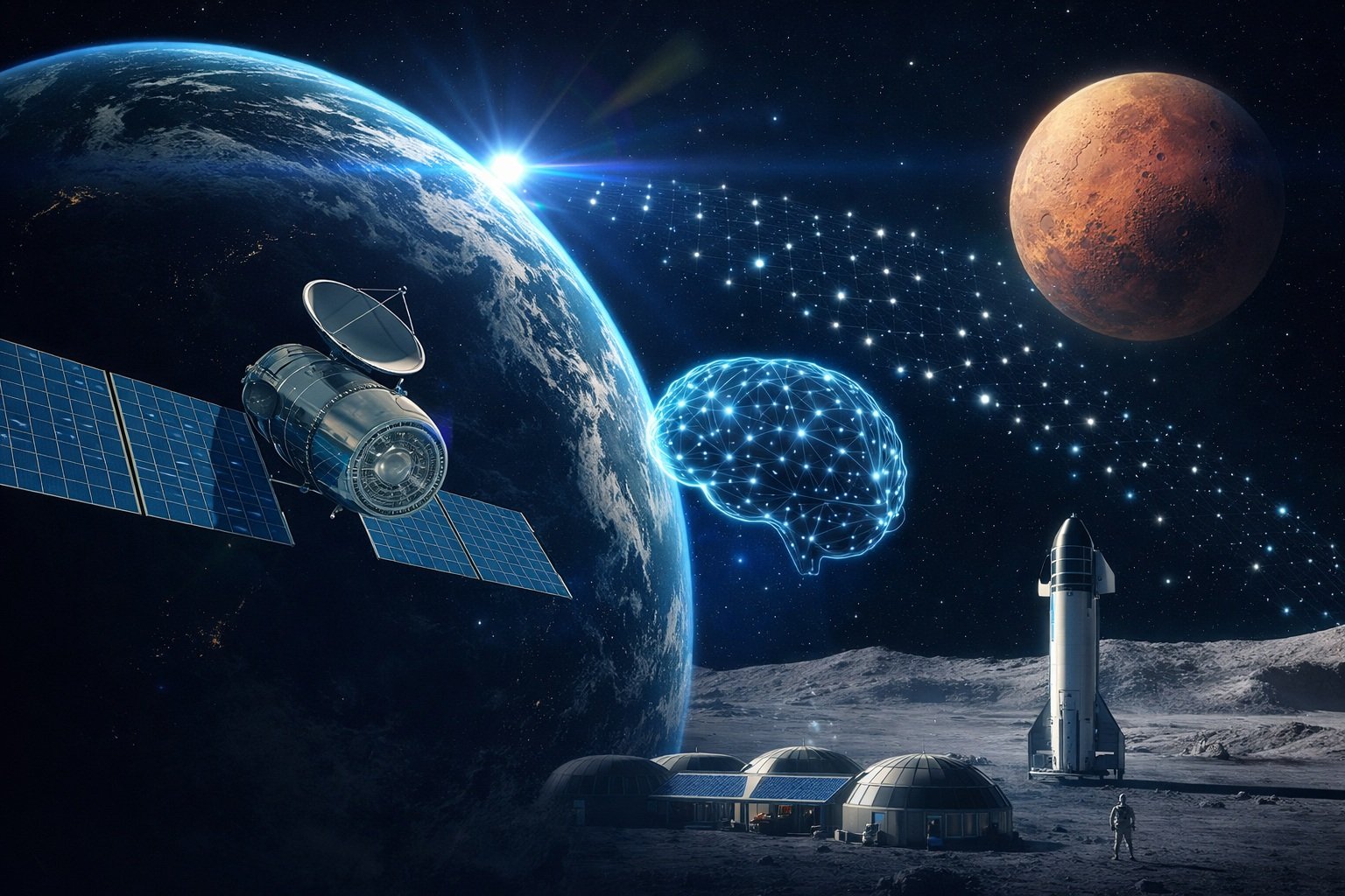 Satellite orbiting Earth as part of SpaceX infrastructure after SpaceX acquires xAI