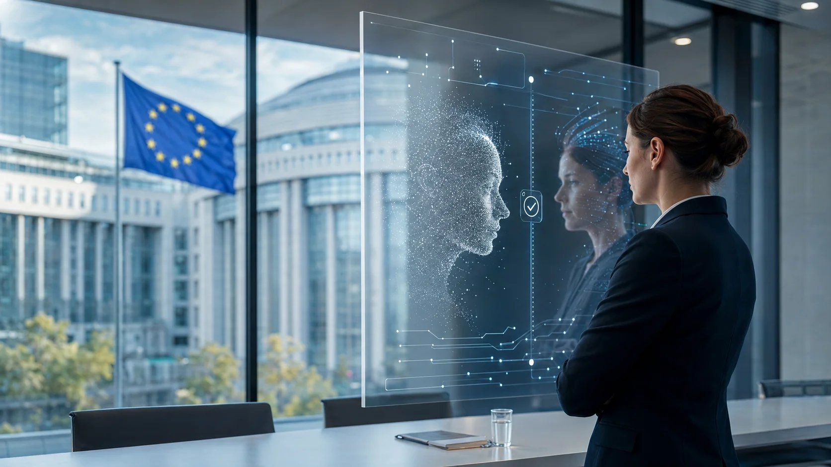 EU AI Act transparency rules represented by a professional reviewing AI-generated content