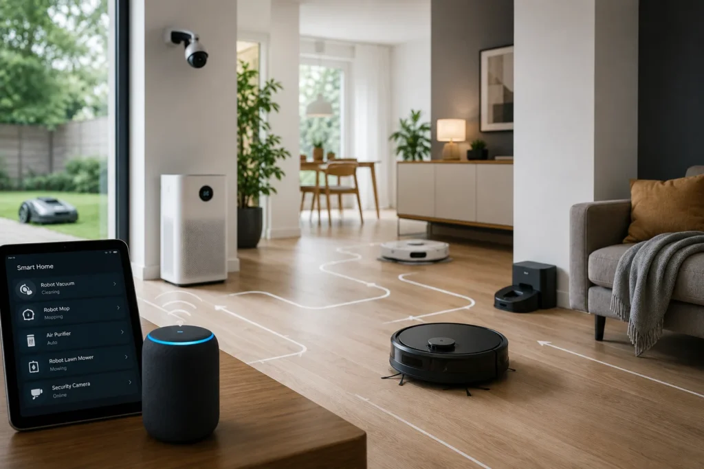 Home robots and automated smart home devices working together