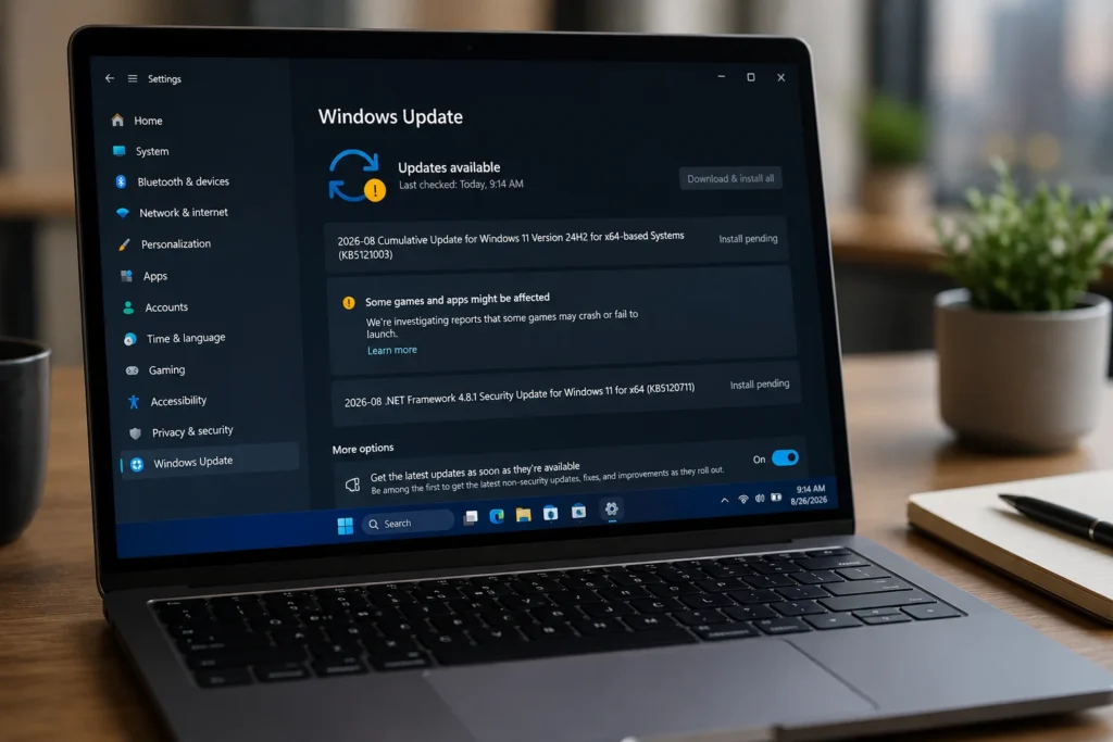 Windows 11 August 2026 update problems shown in Windows Update settings