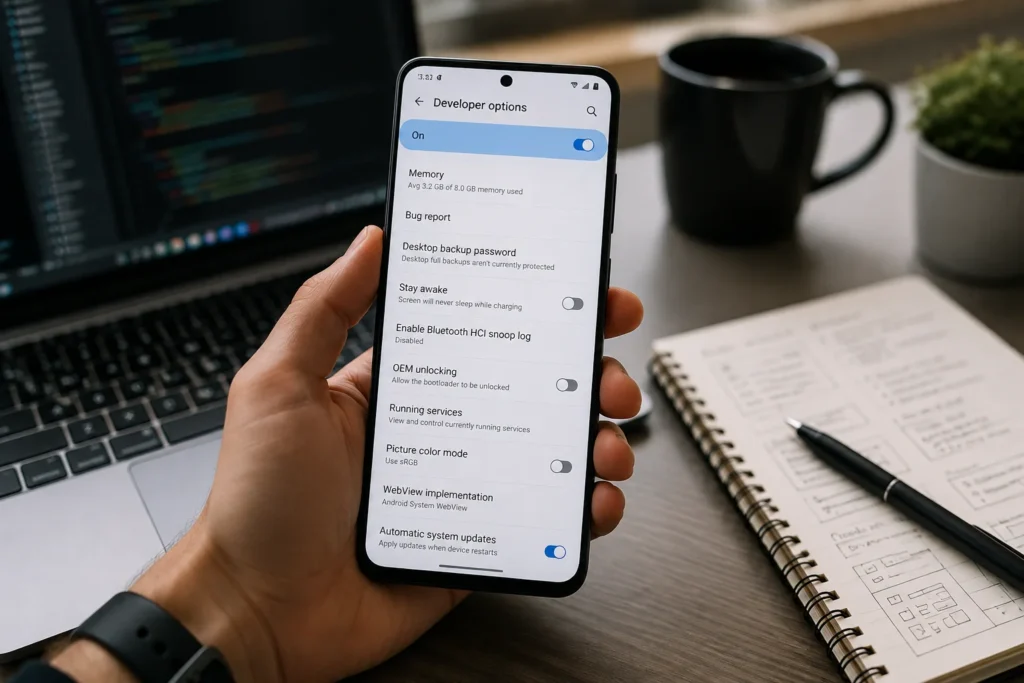 Android app memory limits shown in developer options on an Android smartphone